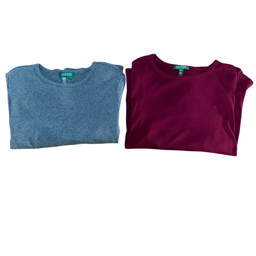 Lauren Ralph Lauren Lot of 2 Cotton Long Sleeve‎ Tops Gray Red Knit Womens 3X